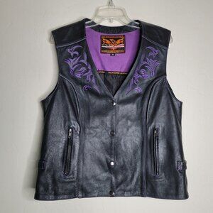Milwaukee Leather Women's Vest W Tribal Embroidery Size XL Eagle Patch Snap